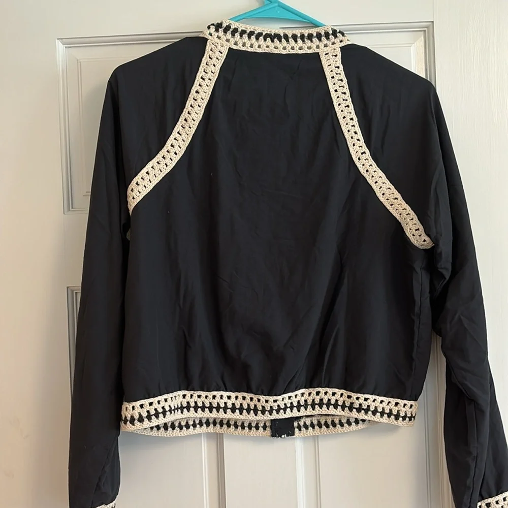 Free People crochet bomber jacket. Size small